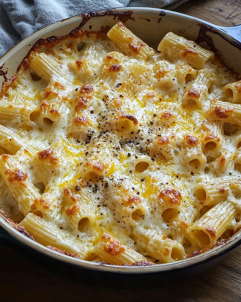 Cheesy Baked Rigatoni with Creamy Garlic Sauce