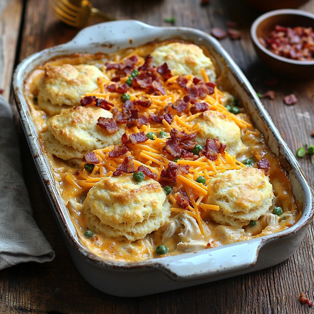 CHEESY CHICKEN AND BISCUIT CASSEROLE: A COZY AND SATISFYING FAMILY MEAL