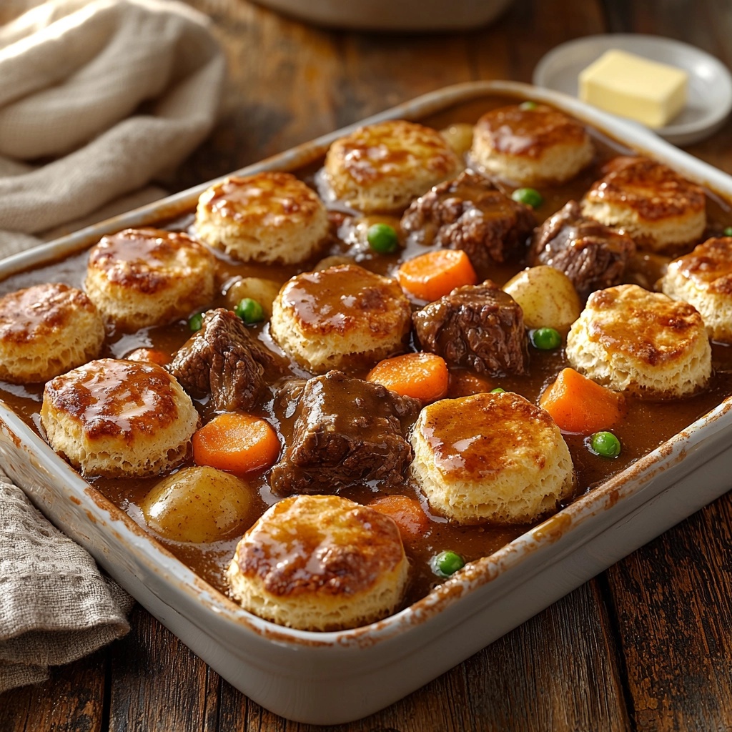 BEEF STEW CASSEROLE WITH BISCUIT TOPPING: A HEARTY FAMILY FAVORITE