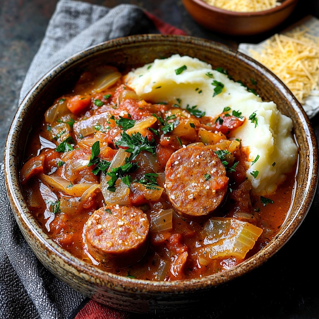 Hearty Smoked Sausage Stew with Mashed Potatoes