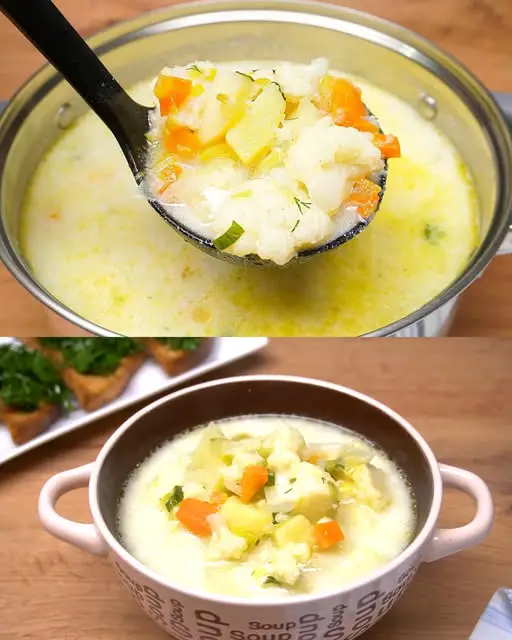 Creamy Vegetable Soup with Croutons