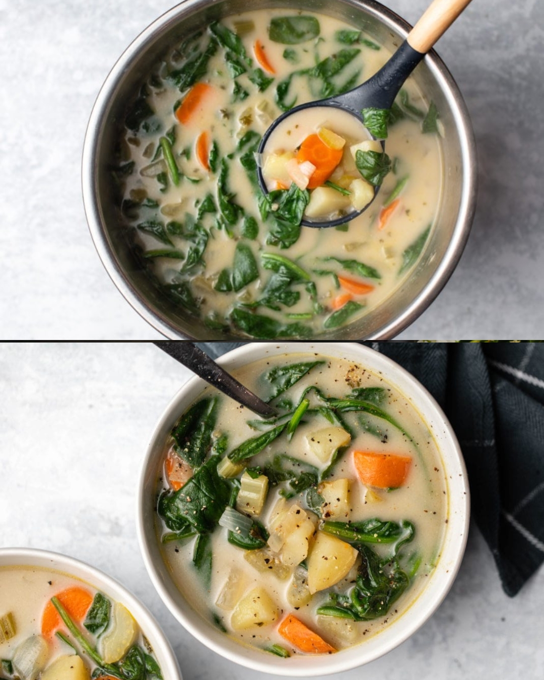 Creamy Potato and Spinach Soup with Cashew Cream