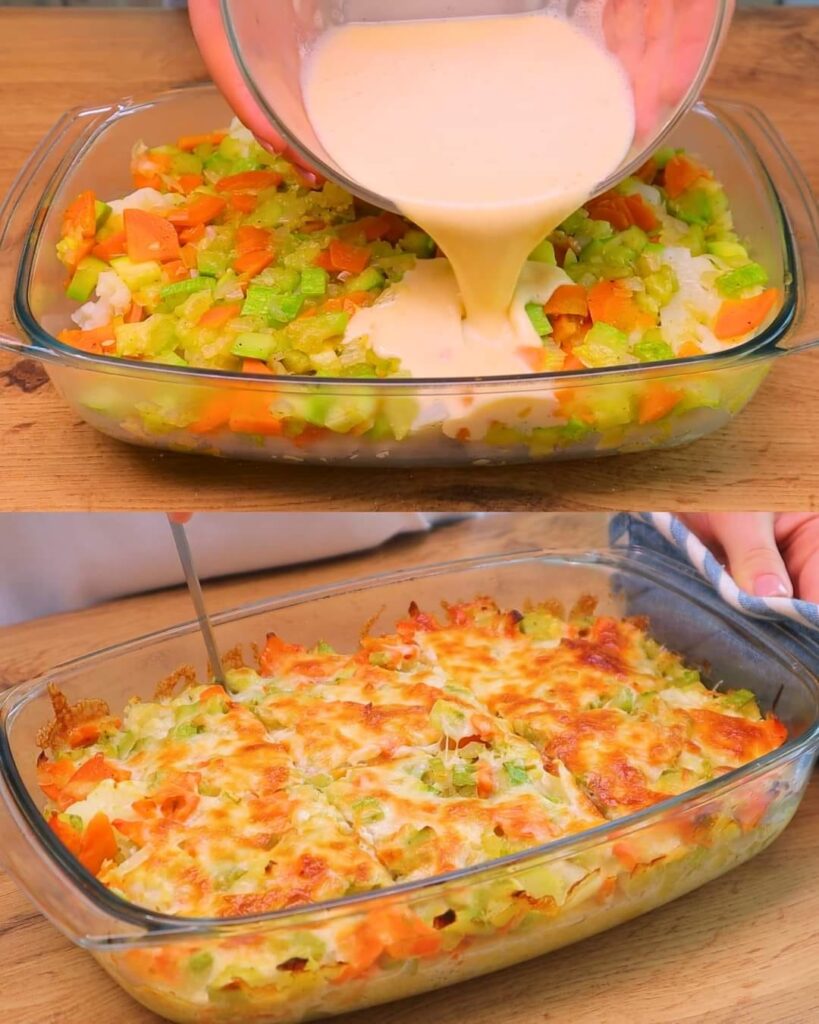 Cheesy Vegetable Casserole with Herb Sauce