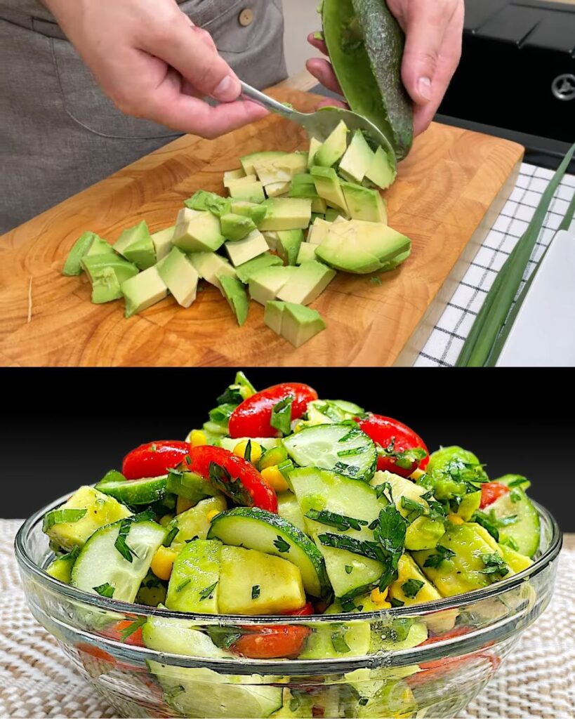 Fresh Avocado Cucumber and Tomato Salad with Honey-Lemon Dressing