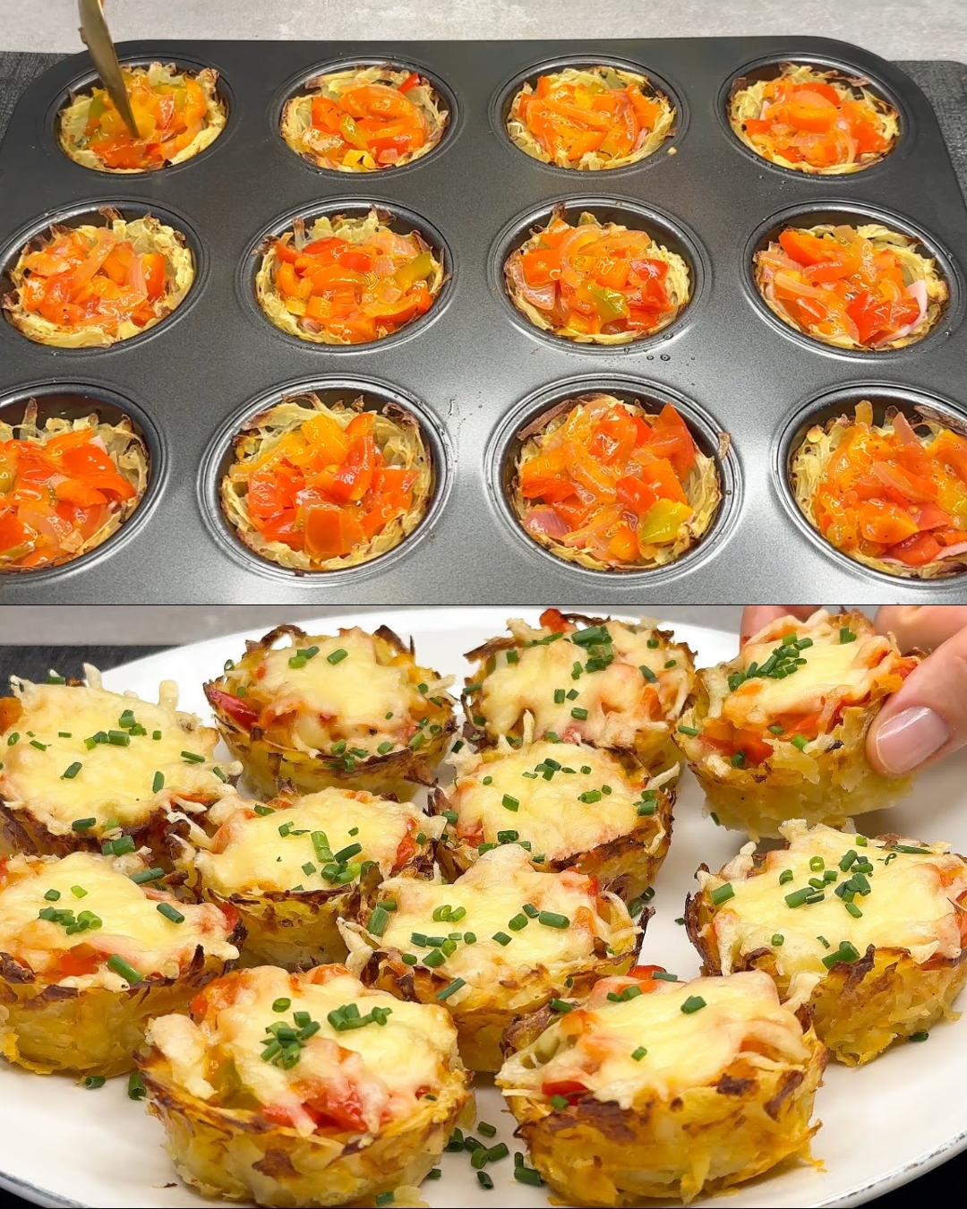 Crispy Potato Muffins with Vegetables and Cheese