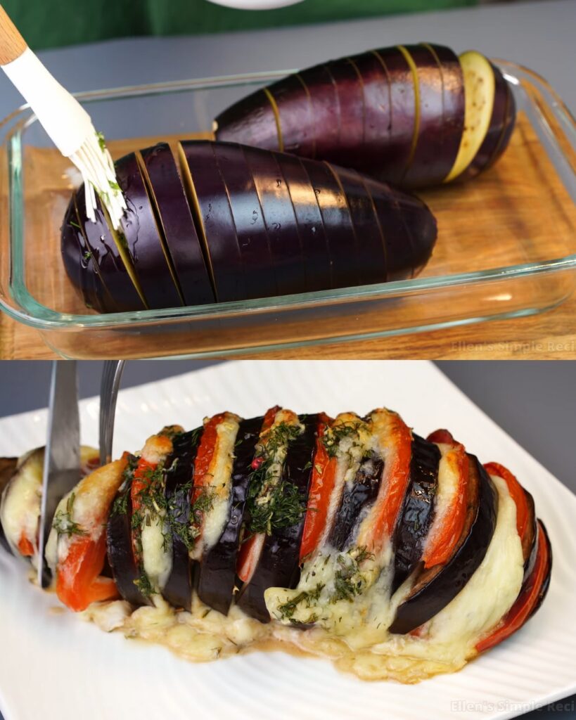 Baked Stuffed Eggplants with Garlic, Dill, and Cheese