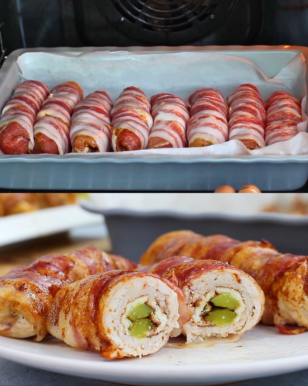 Pork Rolls with Egg Omelette and Bacon