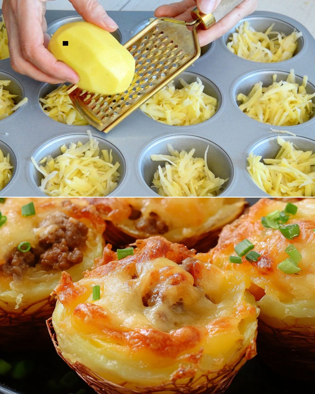 Potato Nests with Ground Beef and Cheese