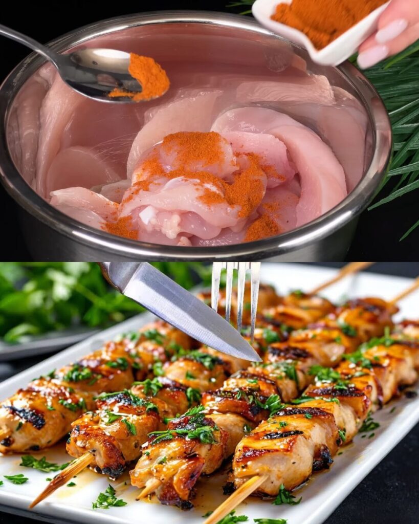 Chicken Skewers with Herb-Seasoned Potatoes and Mushrooms