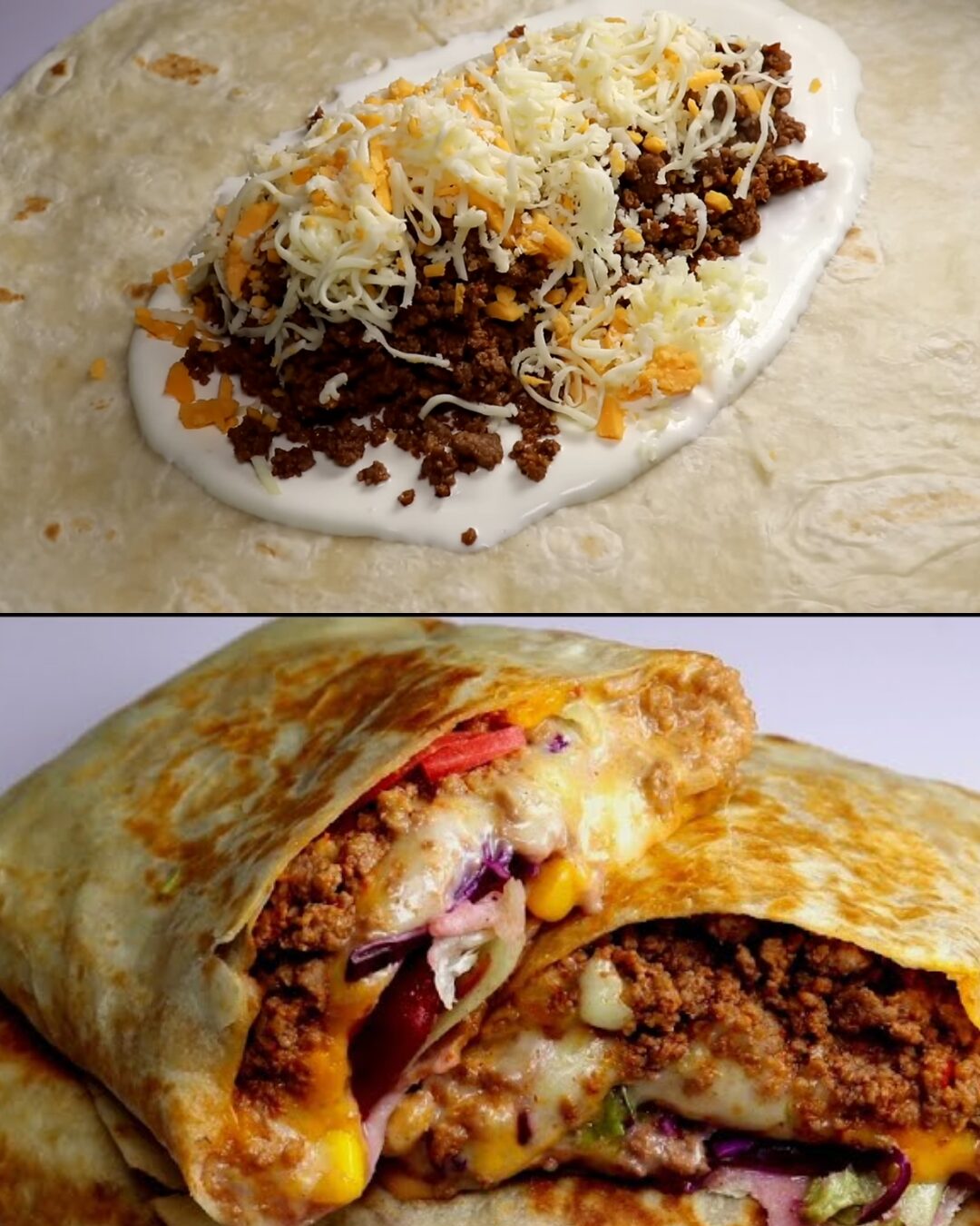 Spicy Beef Tortilla Wraps with Sour Cream and Fresh Salad