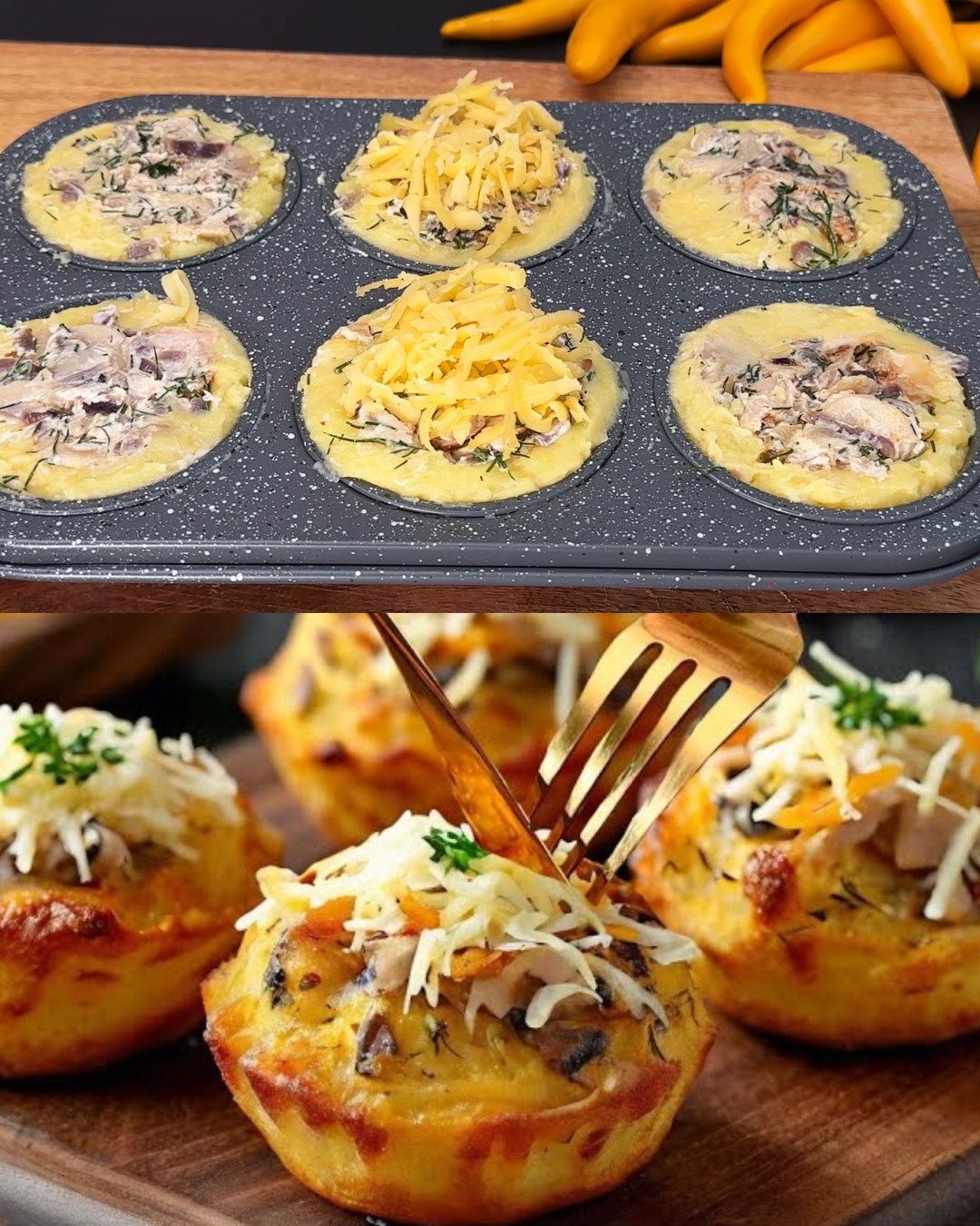 Cheesy Potato and Chicken Muffins