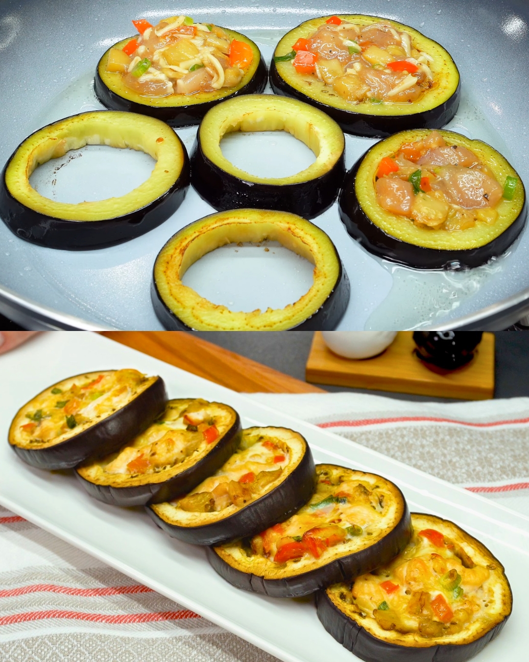 Stuffed Eggplants with Chicken and Mozzarella