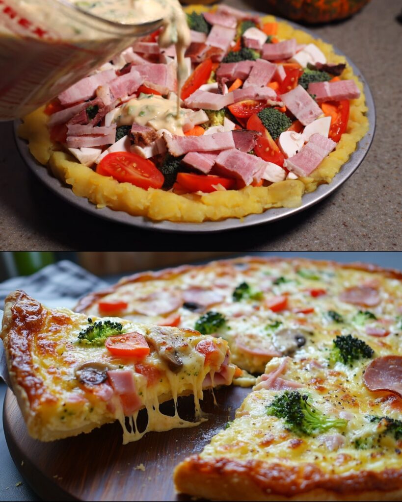 Potato Cake with Vegetables, Cheese, and Brisket
