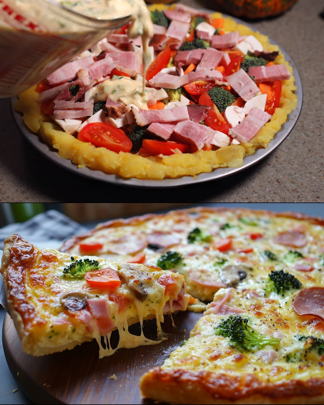 Potato Cake with Vegetables, Cheese, and Brisket