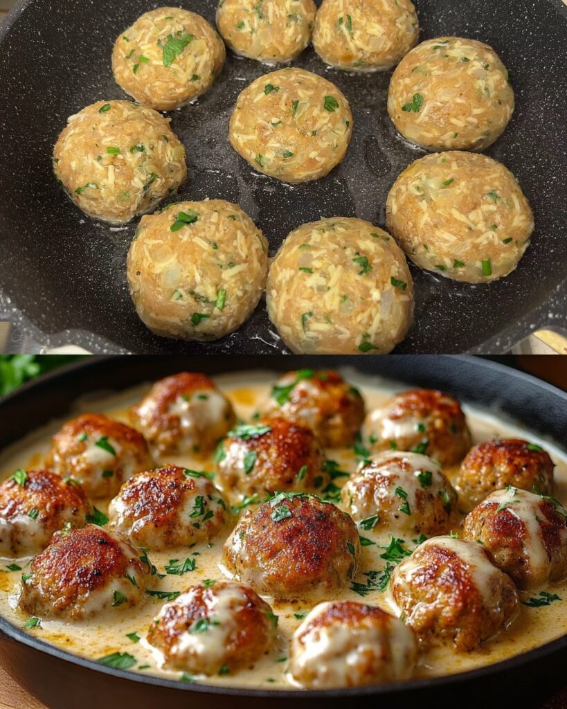 Creamy Chicken Meatballs with Mashed Potatoes