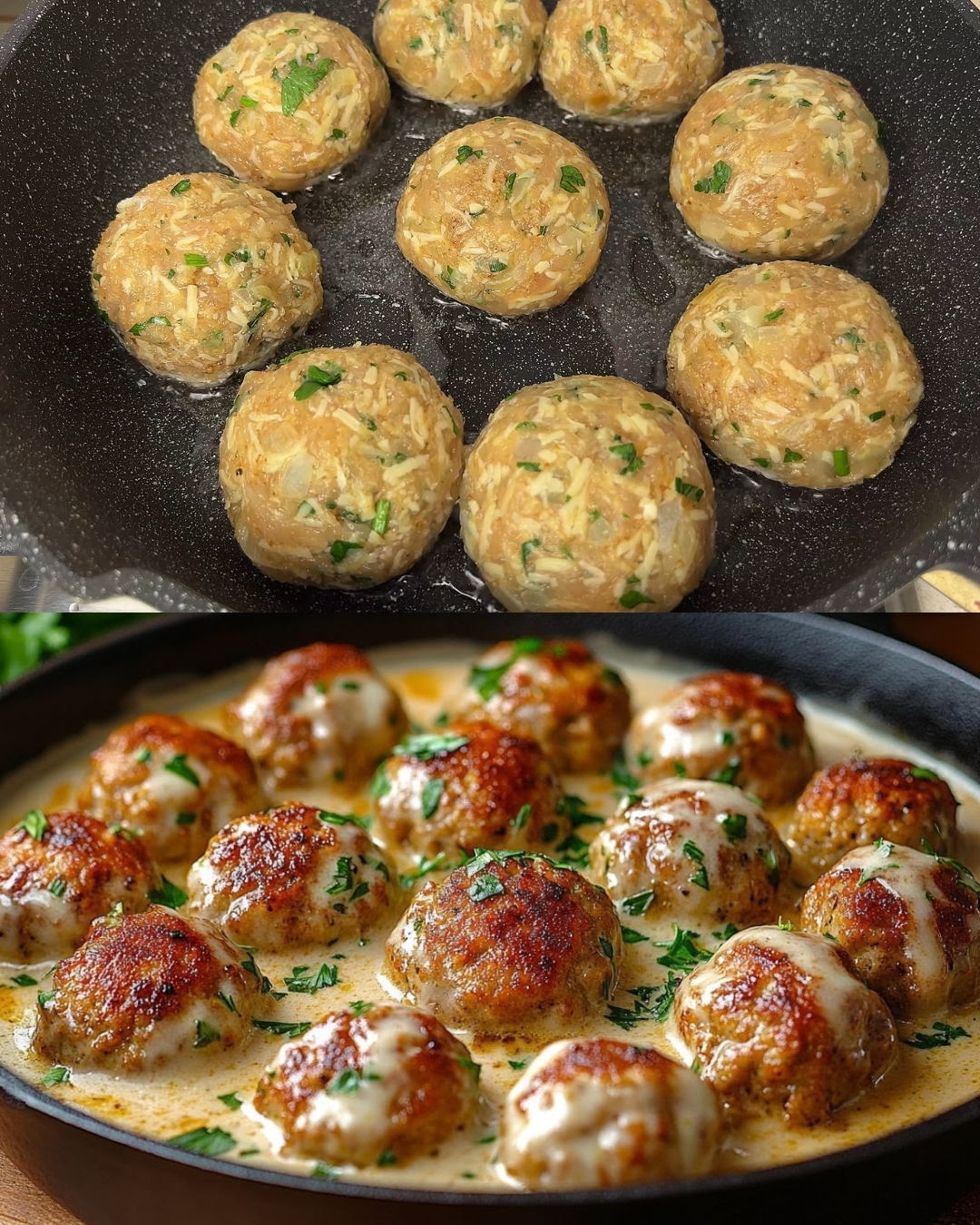 Creamy Chicken Meatballs with Mashed Potatoes