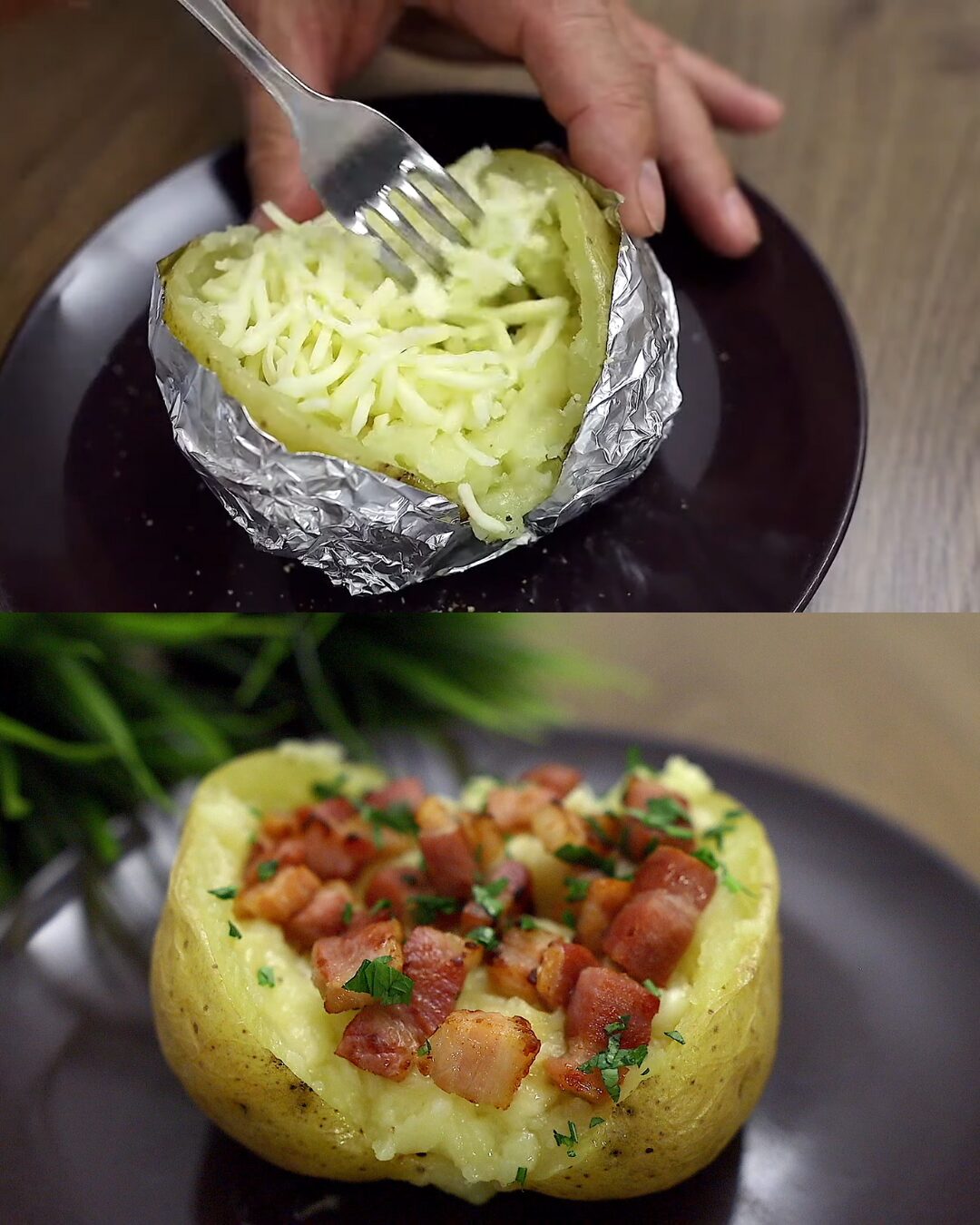 Stuffed Baked Potatoes with Bacon and Mozzarella