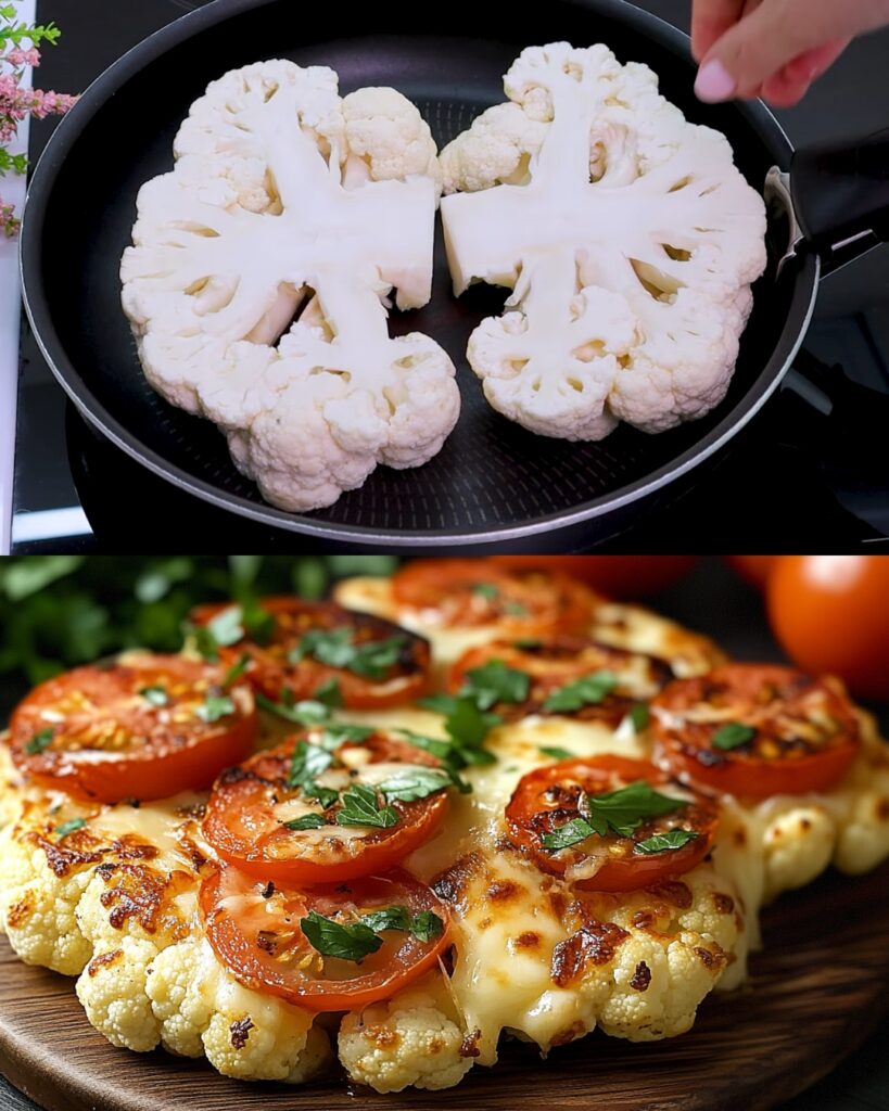 Cheesy Cauliflower Steaks with Sliced Tomato