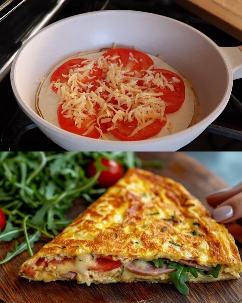 Layered Breakfast Flatbread with Cheese, Ham, and Egg