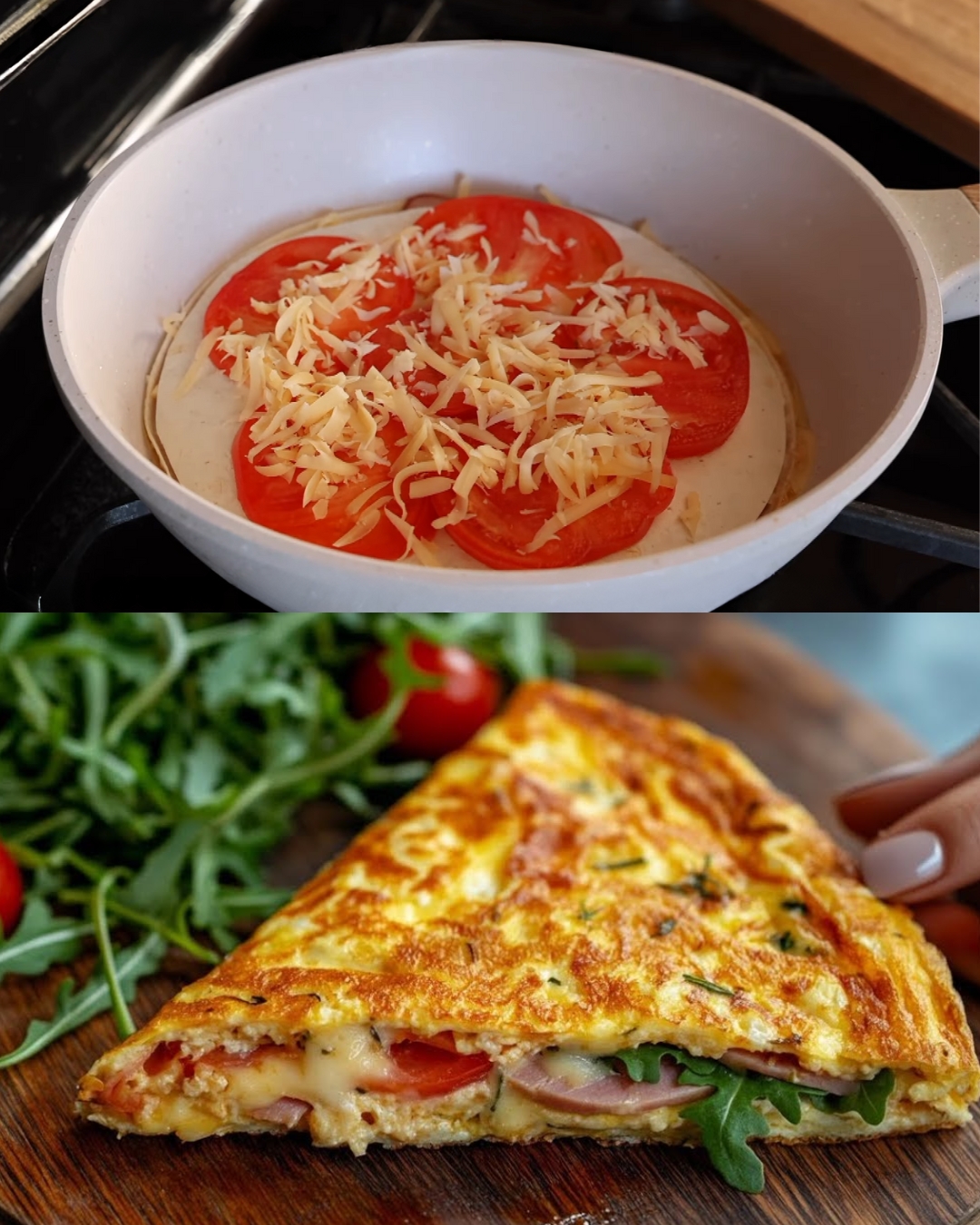Layered Breakfast Flatbread with Cheese, Ham, and Egg