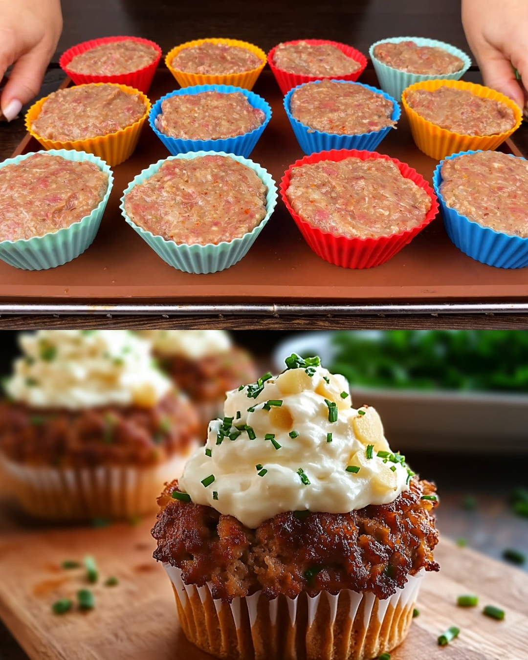 Meatloaf Cupcakes with Whipped Potato Topping