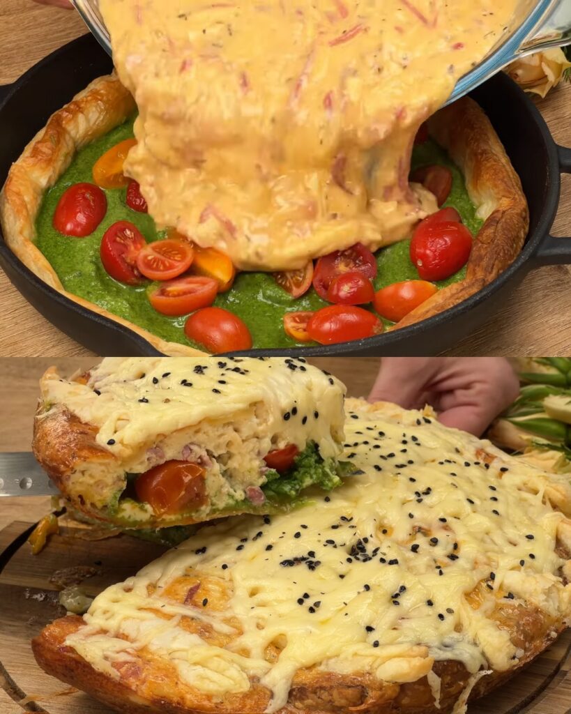 Savory Puff Pastry Bake with Cheese and Bacon