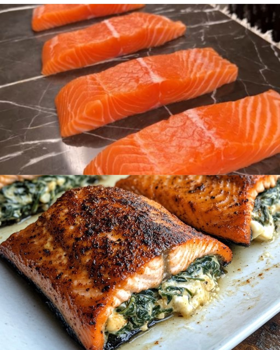 Blackened Salmon Stuffed with Spinach and Parmesan