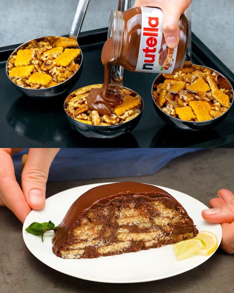 Nutella & Walnut Biscuit Cake with Dark Chocolate Whipped Cream