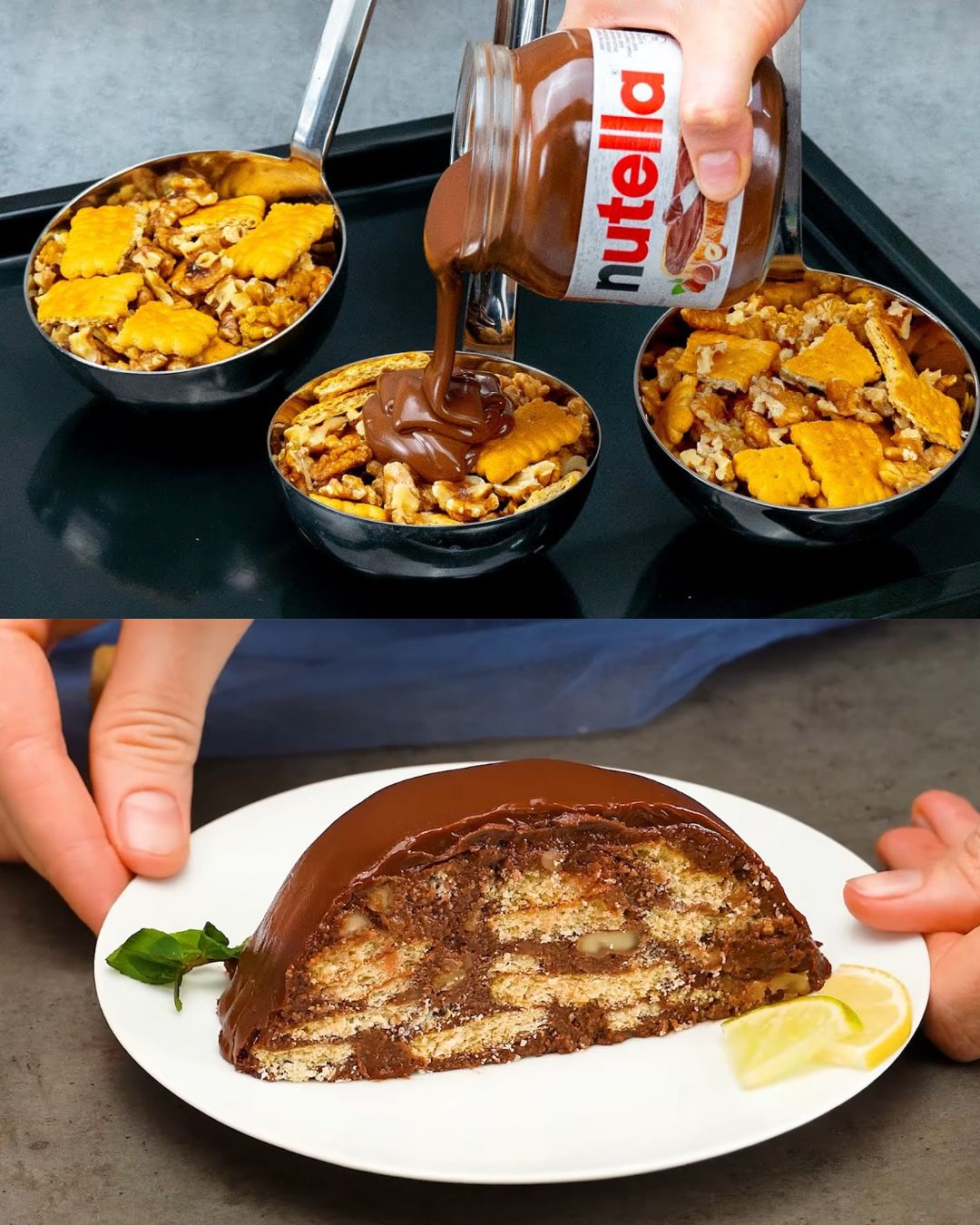Nutella & Walnut Biscuit Cake with Dark Chocolate Whipped Cream