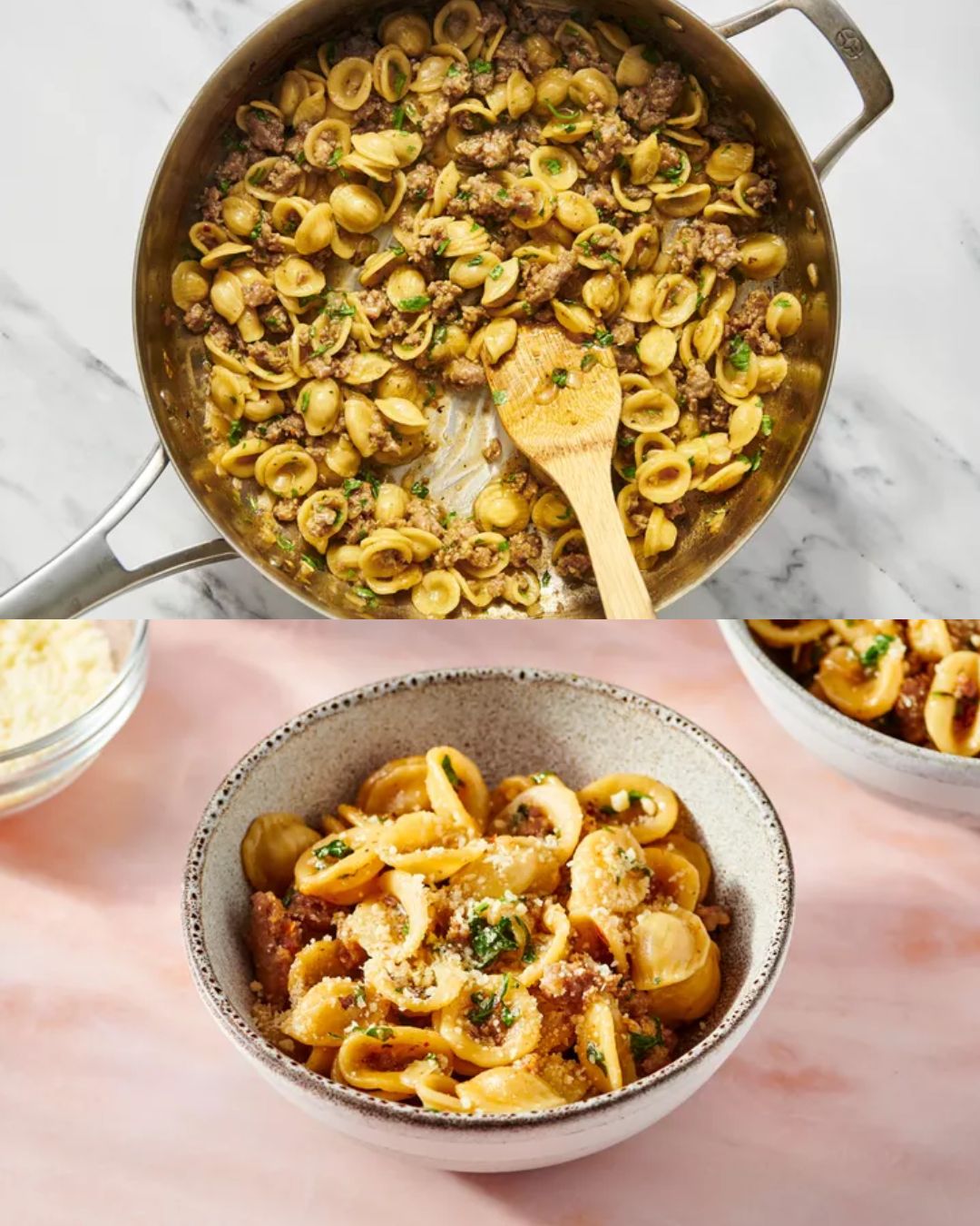 Spicy Italian Sausage & Orecchiette Pasta with Arugula