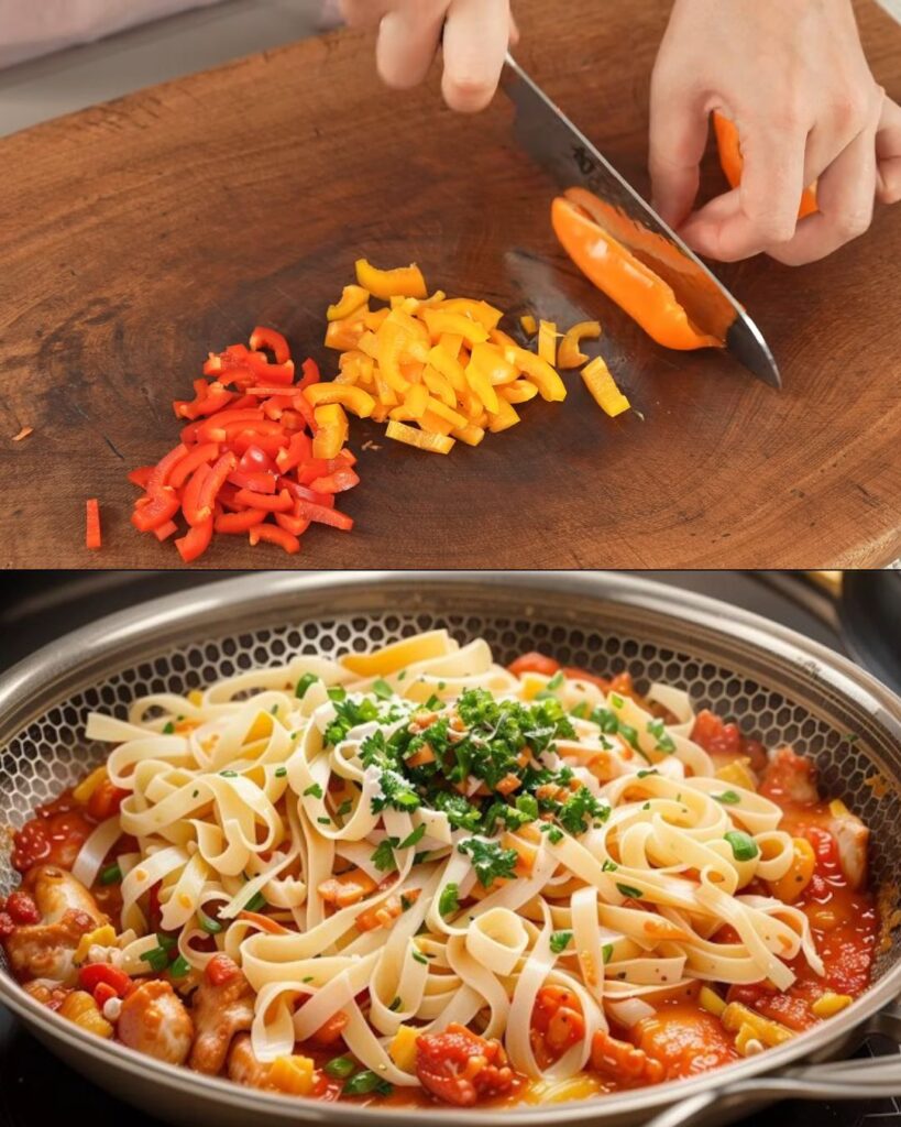 Creamy Chicken and Bacon Pasta with Sweet Pepper and Parsley