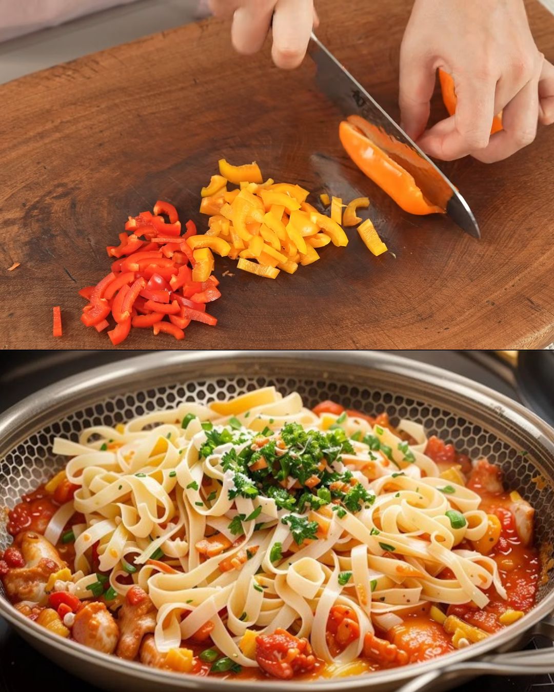 Creamy Chicken and Bacon Pasta with Sweet Pepper and Parsley