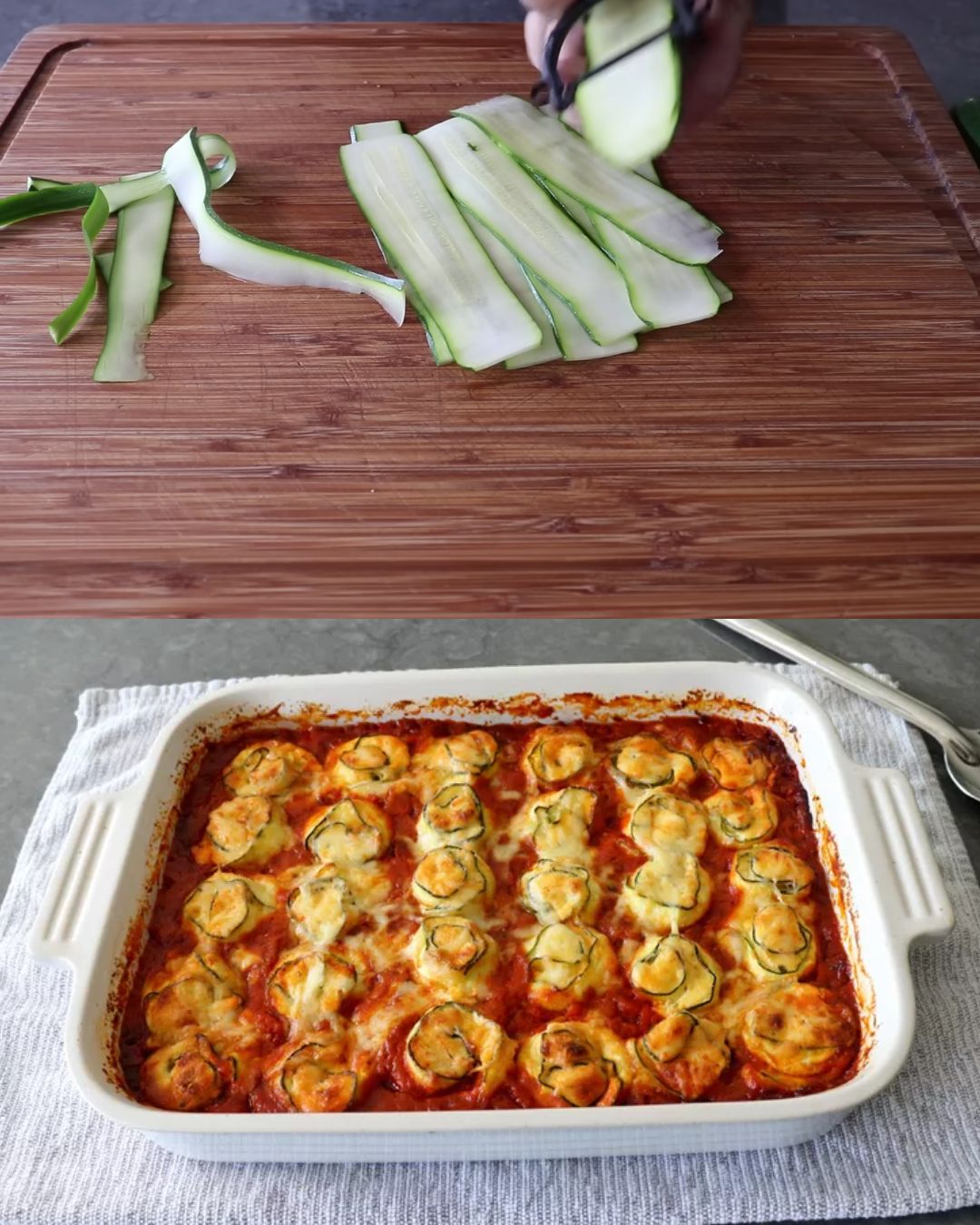Zucchini Lasagna Rolls with Bolognese and Cheese Filling