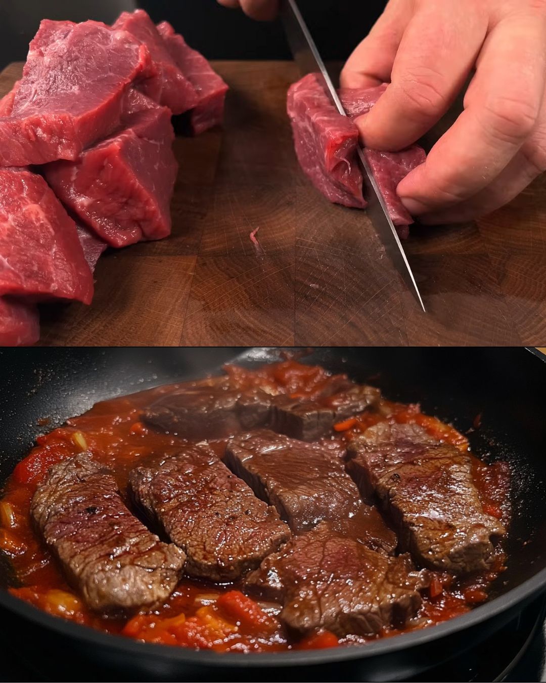 Beef with Red Wine Sauce, Garnished Potatoes, and Fresh Salad