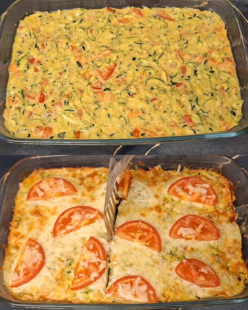 Zucchini Egg Frittata with Tomato and Cheese Topping