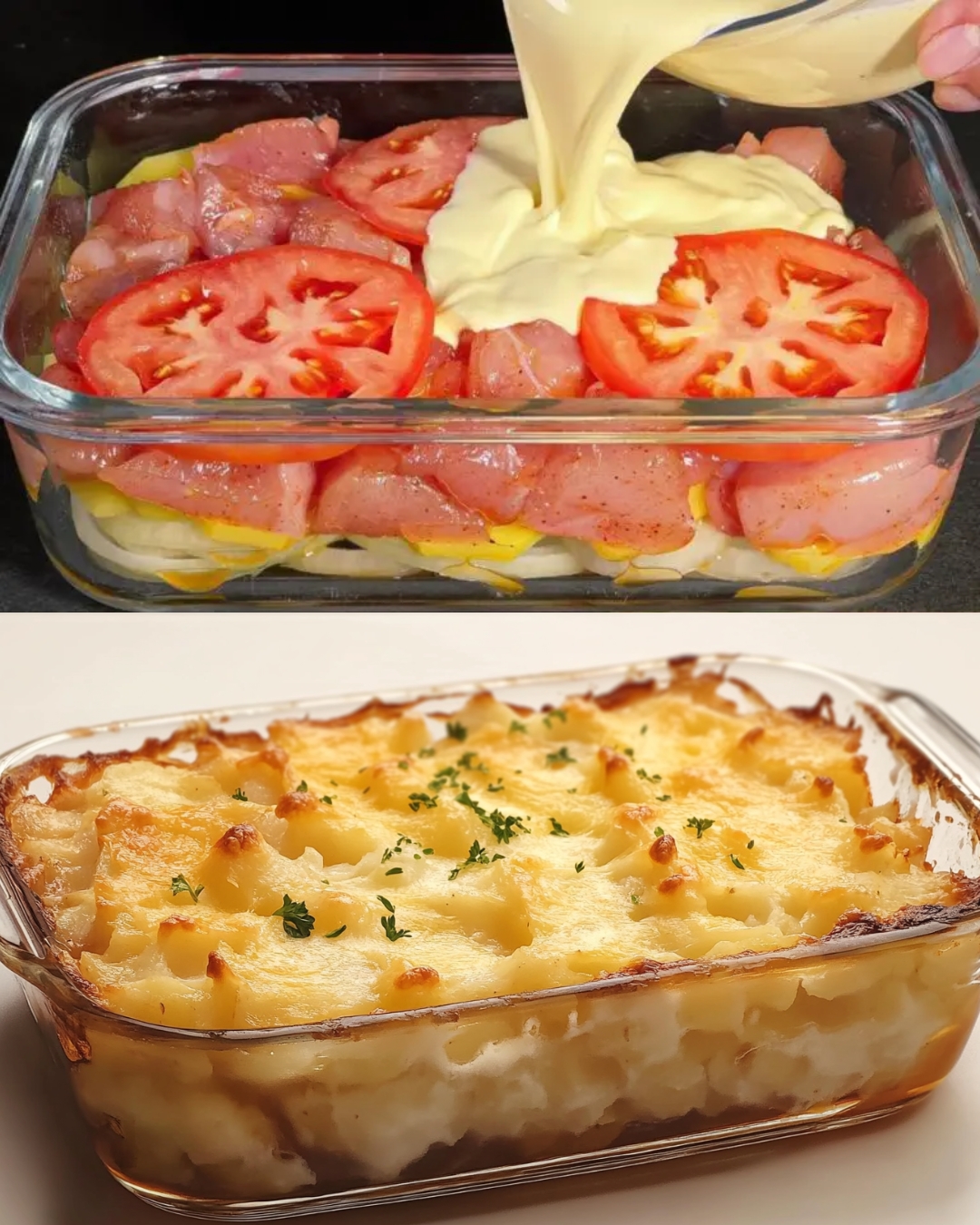 Chicken and Potato Casserole with Garlic Sauce Salad