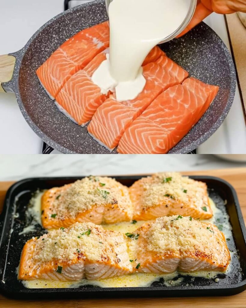 Salmon with Parmesan Cream Sauce and Turmeric Rice