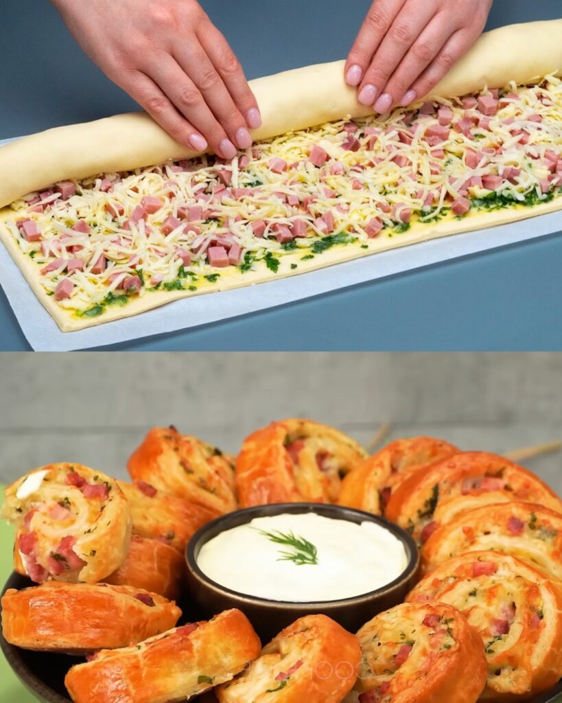 Puff Pastry Rolls with Ham, Cheese, and Garlic