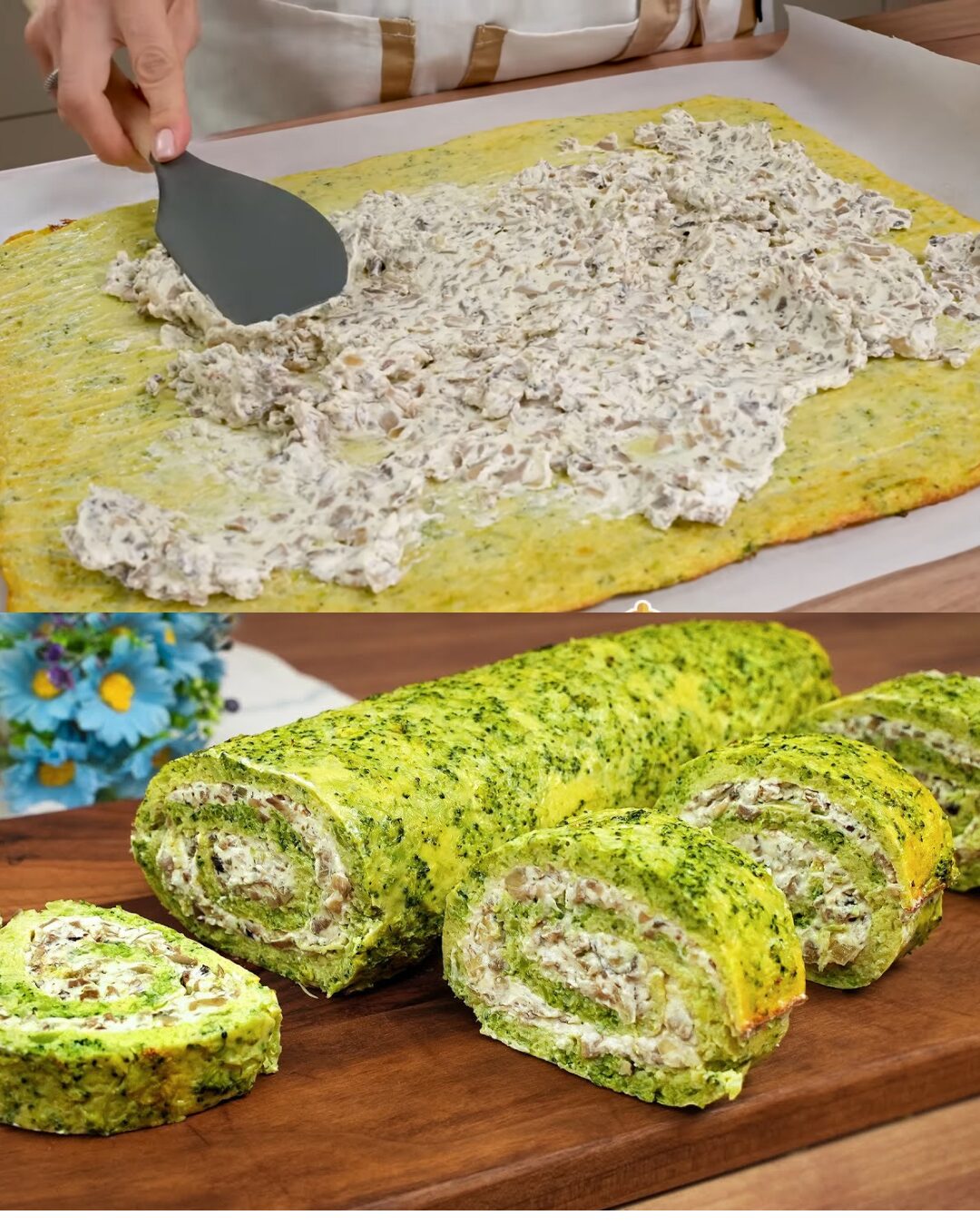 Broccoli and Mushroom Ricotta Roll