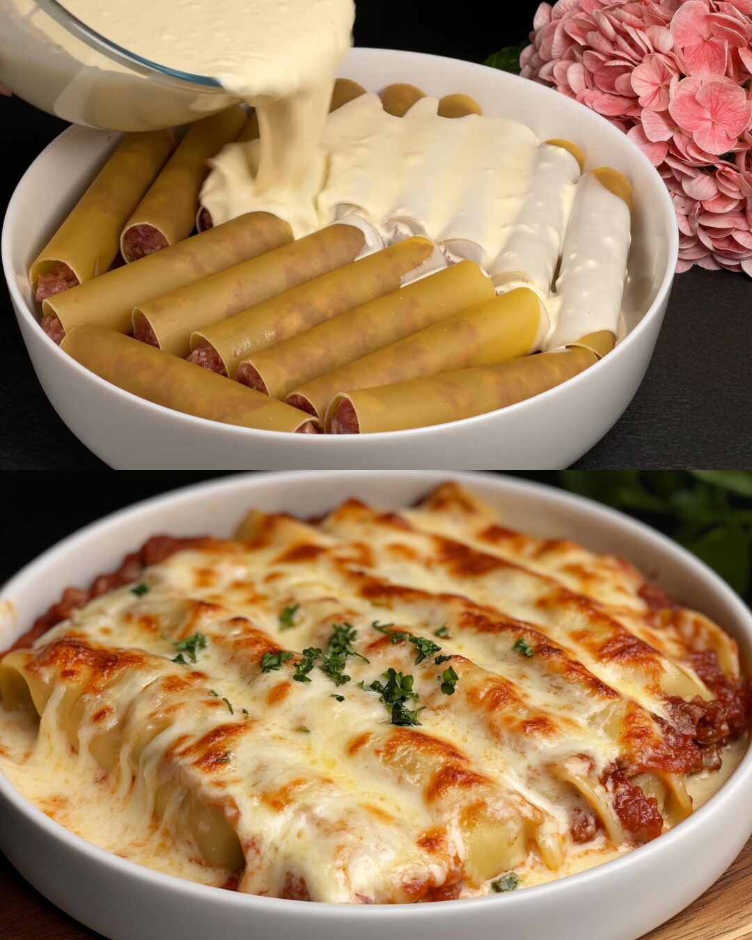 Baked Beef Cannelloni with Creamy Mozzarella Sauce