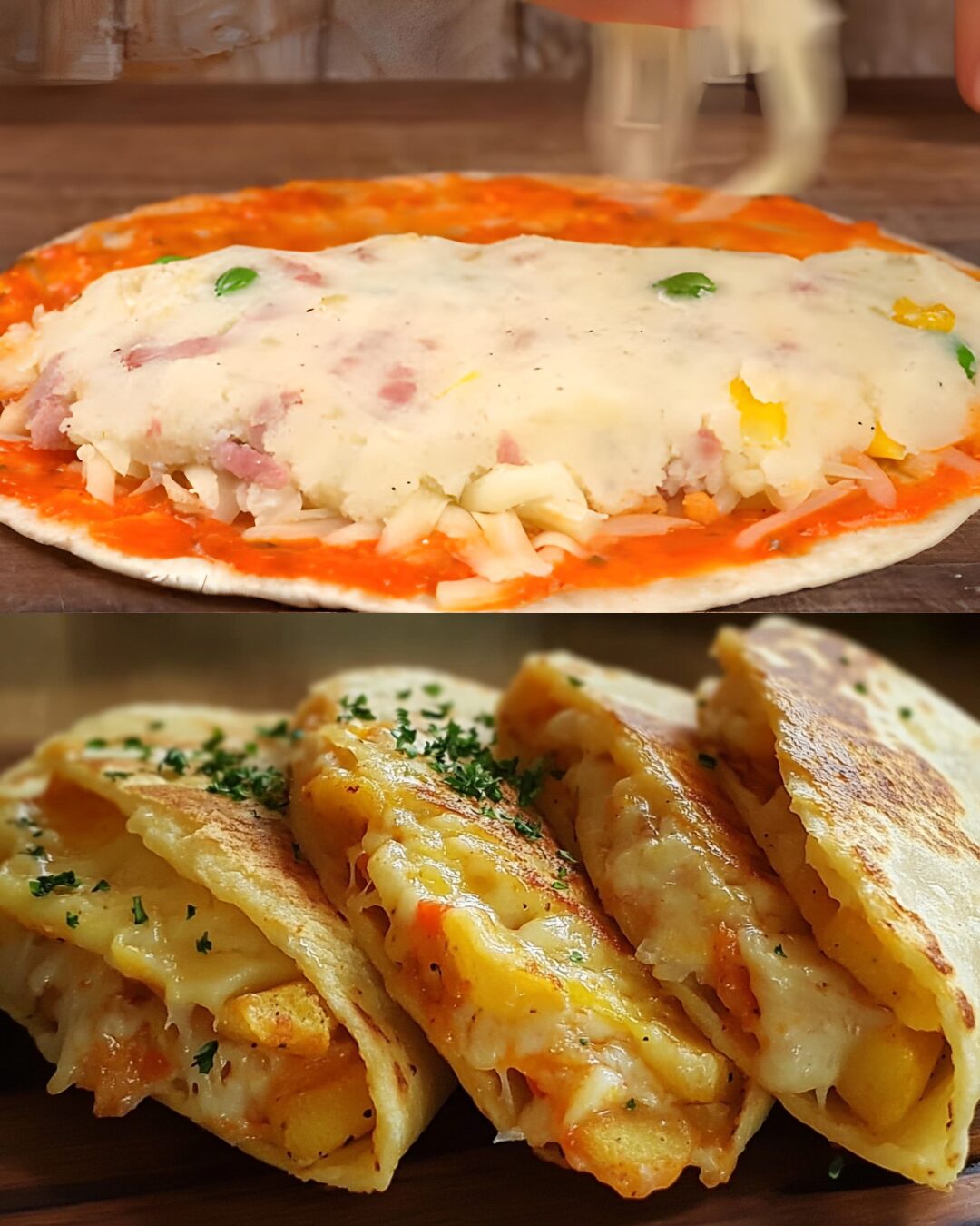 Turkey Ham, Corn, and Mashed Potato Stuffed Tortillas