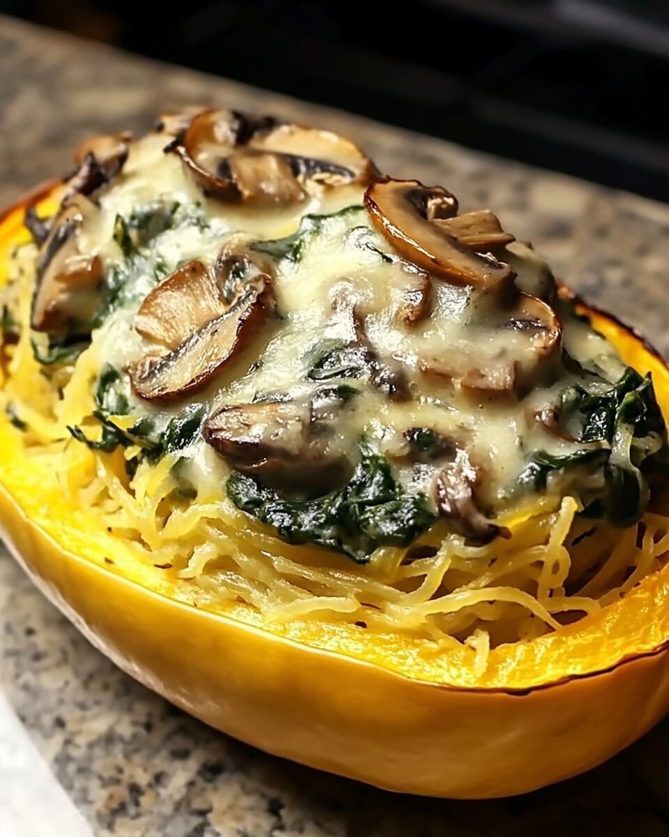 Creamy Spinach and Mushroom Stuffed Spaghetti Squash
