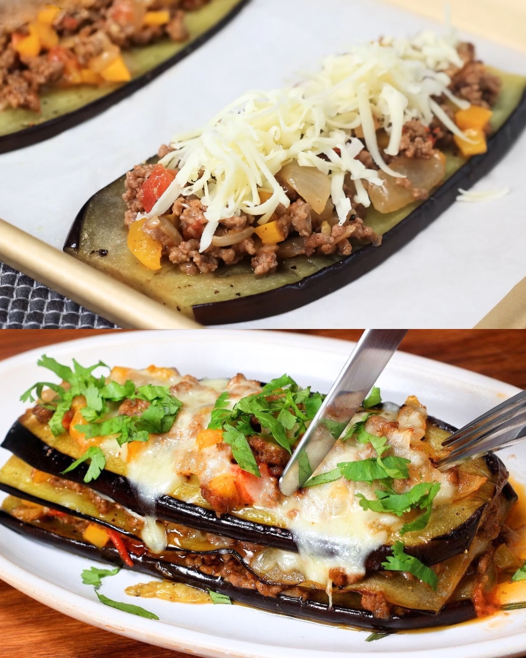 Layered Eggplant and Beef Bake with Mozzarella
