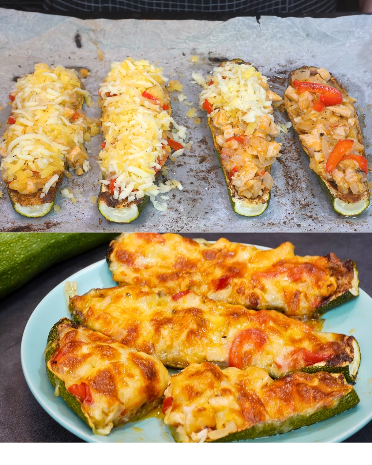 Stuffed Zucchini Boats with Chicken and Vegetables