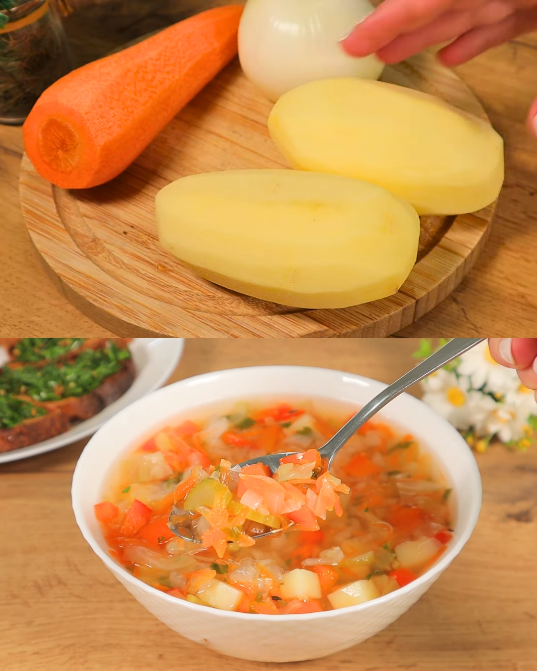 Vegetable Soup with Garlic Herb Bread