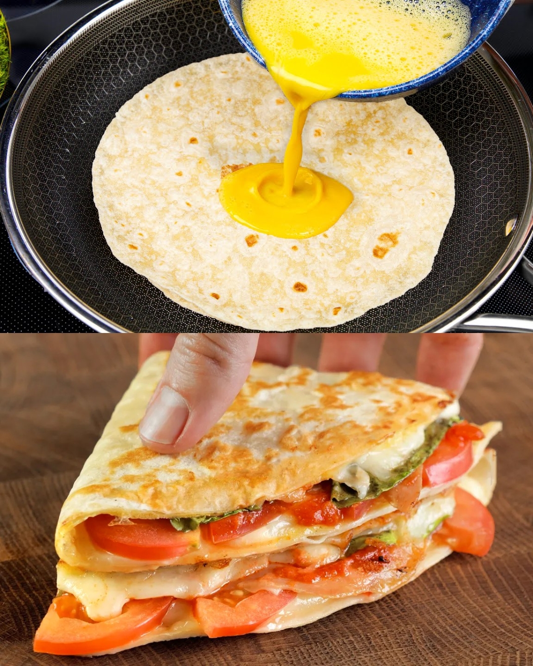 Tortilla with Mozzarella, Egg, and Jamón Filling