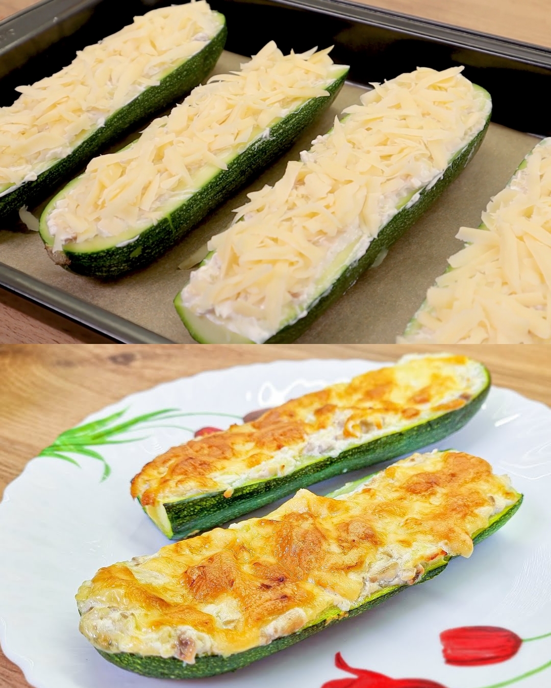 Stuffed Zucchini Boats with Creamy Mushroom and Cheese Filling