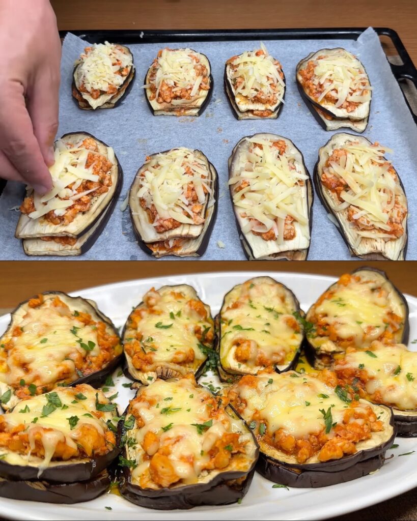 Stuffed Eggplants with Chicken and Cheese