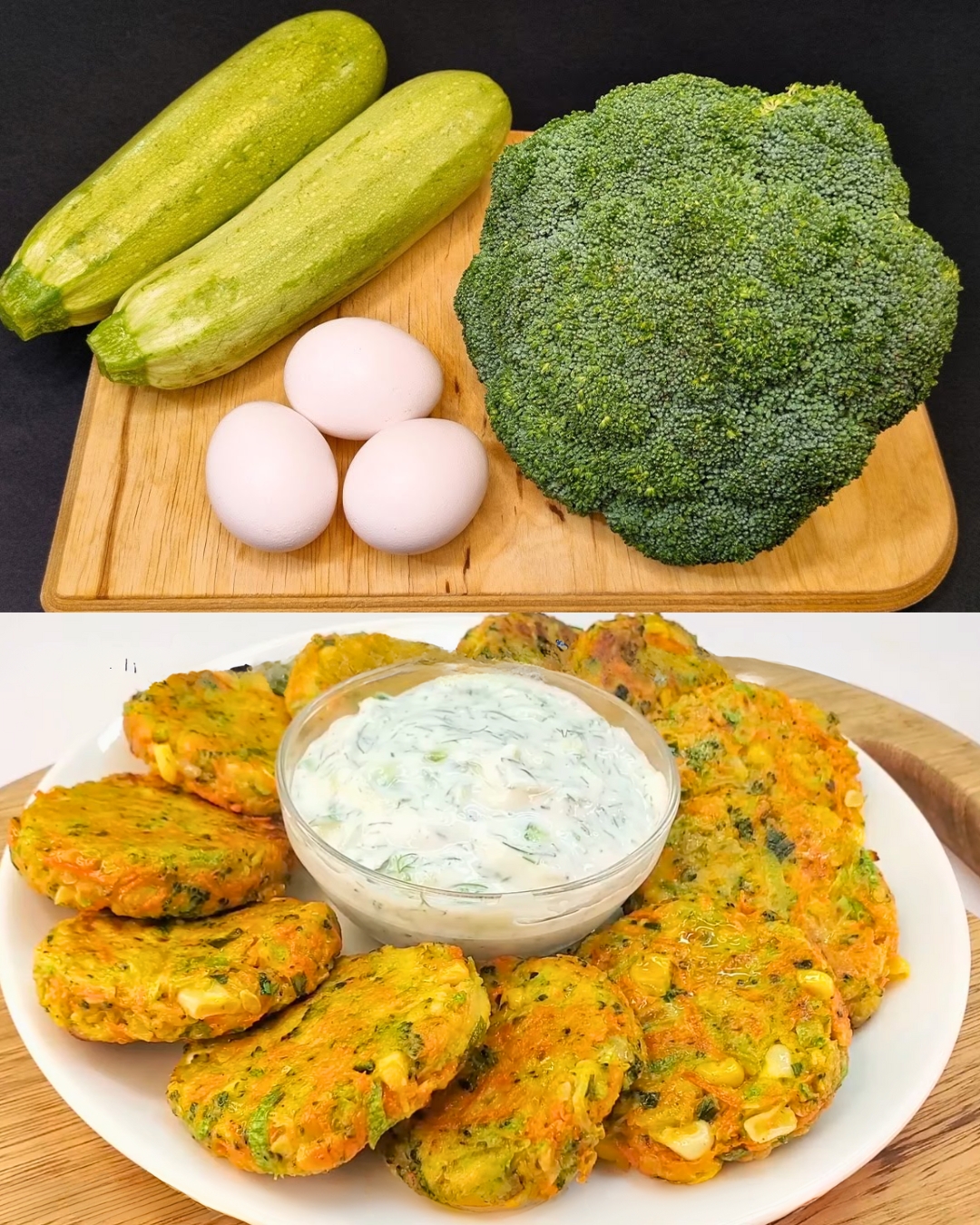 Zucchini and Vegetable Patties with Dill Yogurt Sauce