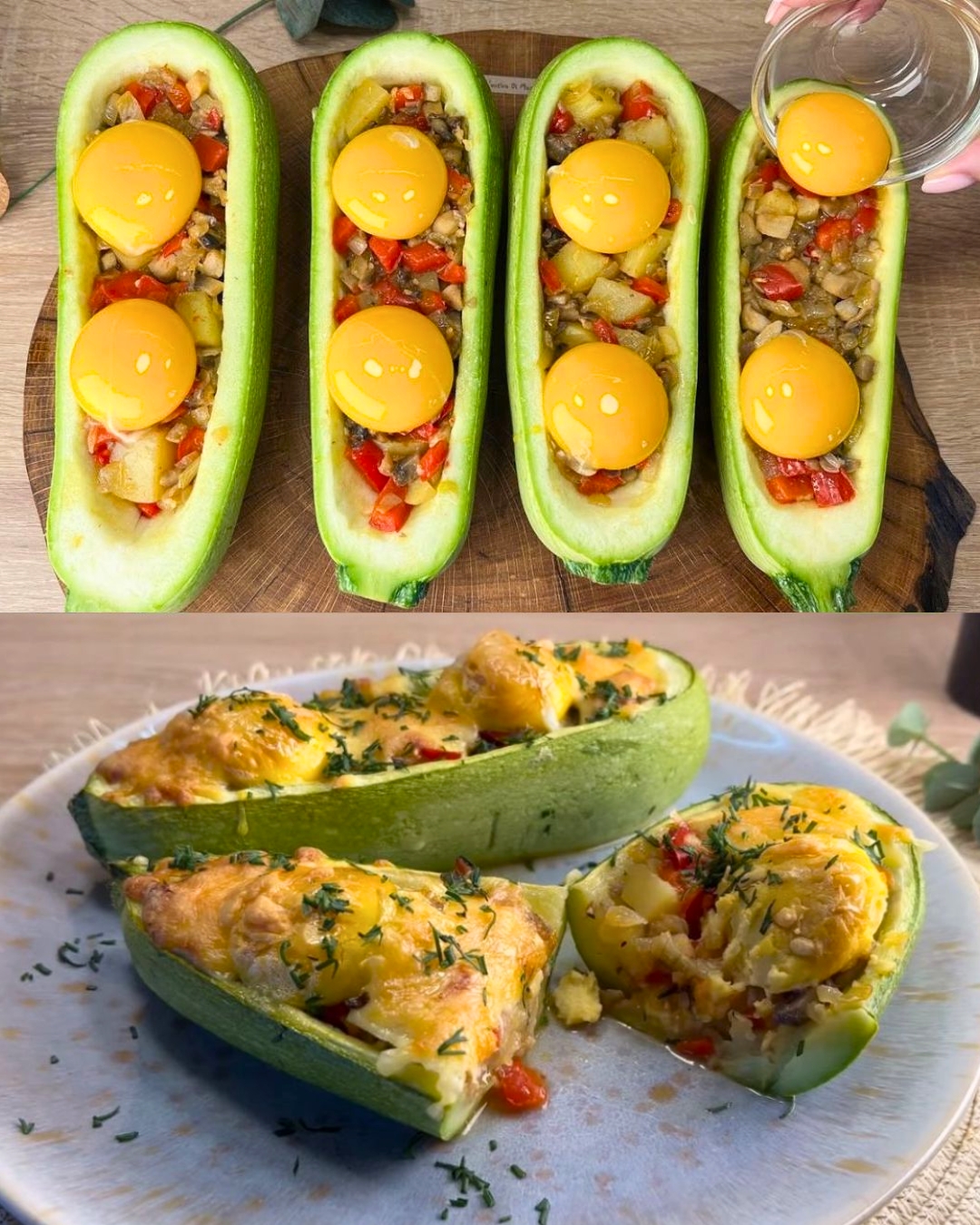 Stuffed Zucchini Boats with Cheese and Vegetables